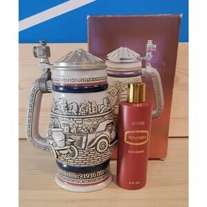 Avon Car Classics Ceramic Stein w/ Trazarra Cologne 1979 Model T Stanley Steamer